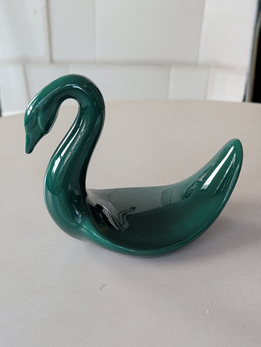 VTG Emerald Green Ceramic  Swan Decor Retro Glossy